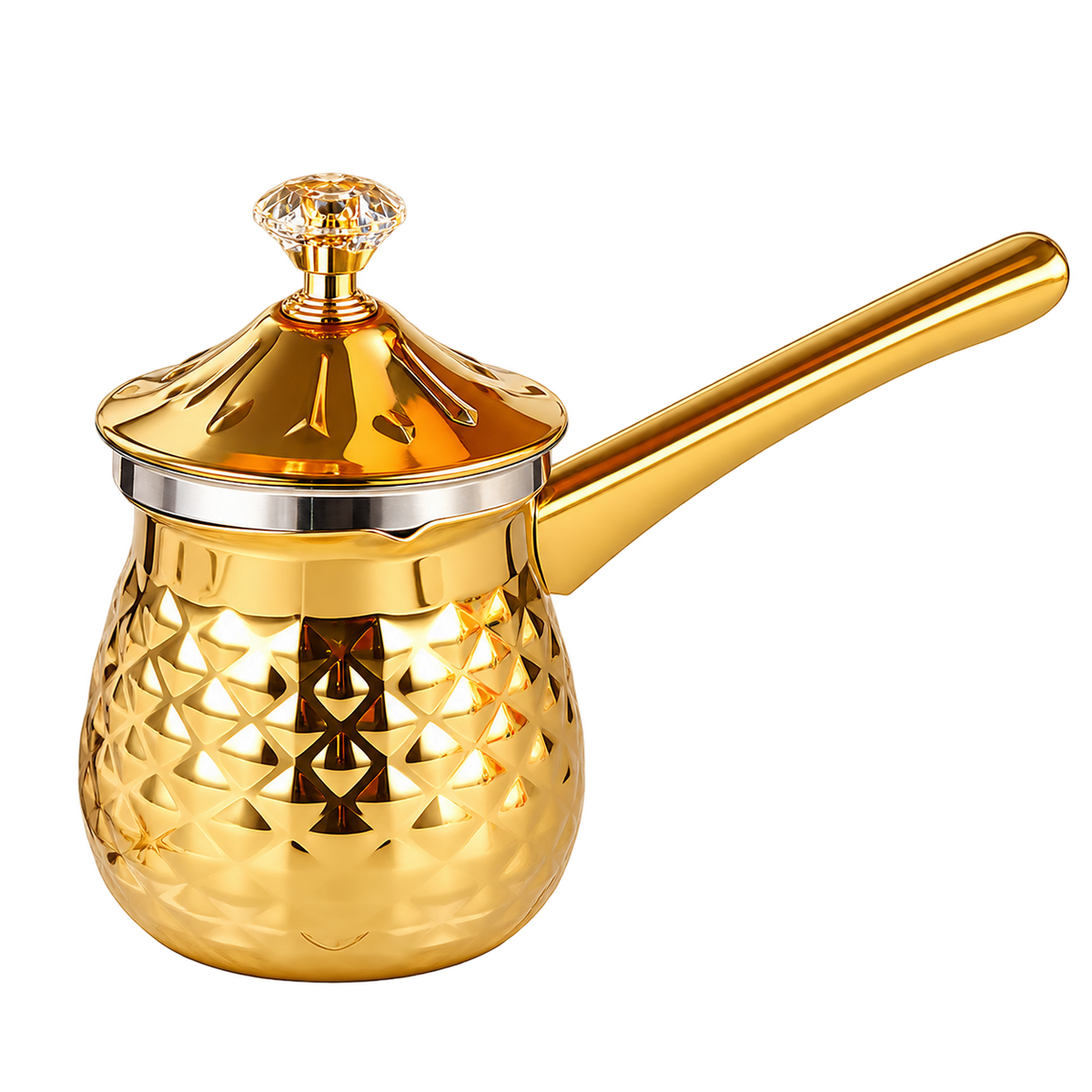 Cafetera turca dorada con tapa